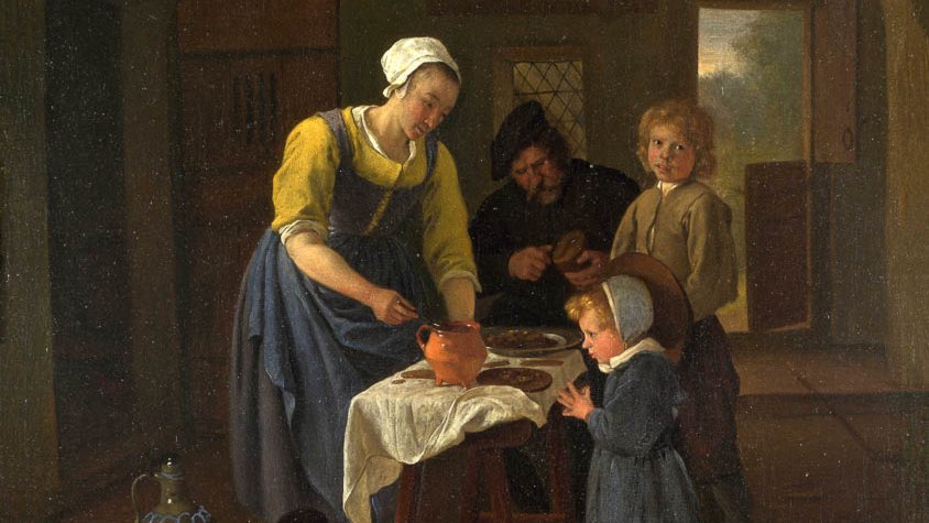 A Peasant Family at Meal-time Grace before Meat 1665 by Jan Steen