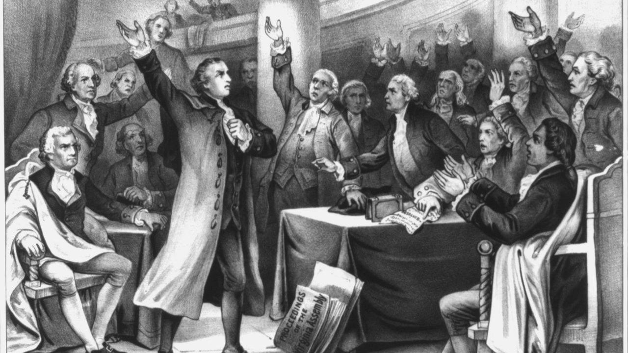 Patrick Henry speaking before the Virginia Assembly 1876 by Currier & Ives