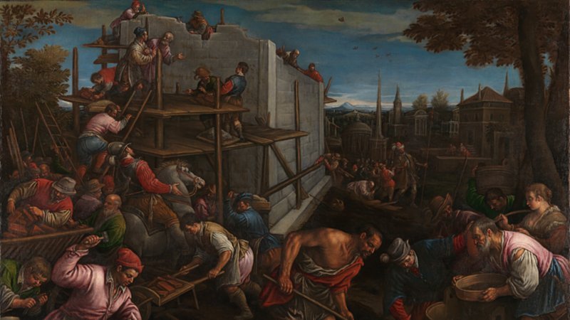 The Tower of Babel 1600 by Leandro Bassano