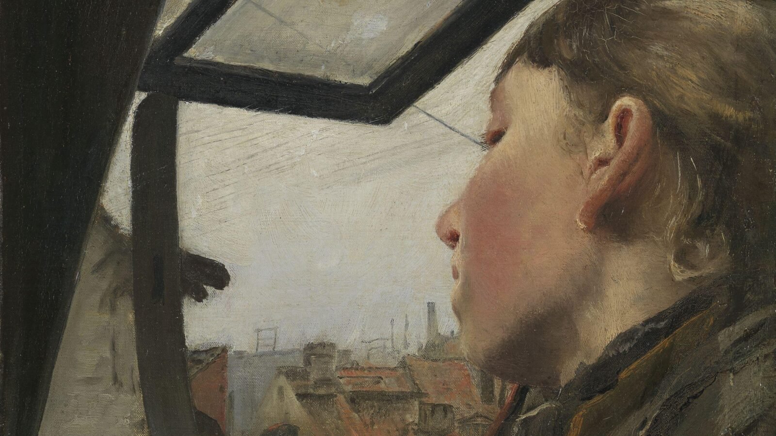 Young Girl looking out of a Window 1885 by L.A. Ring