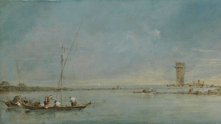 View of the Venetian Lagoon with the Tower of Malghera 1770s by Francesco Guardi